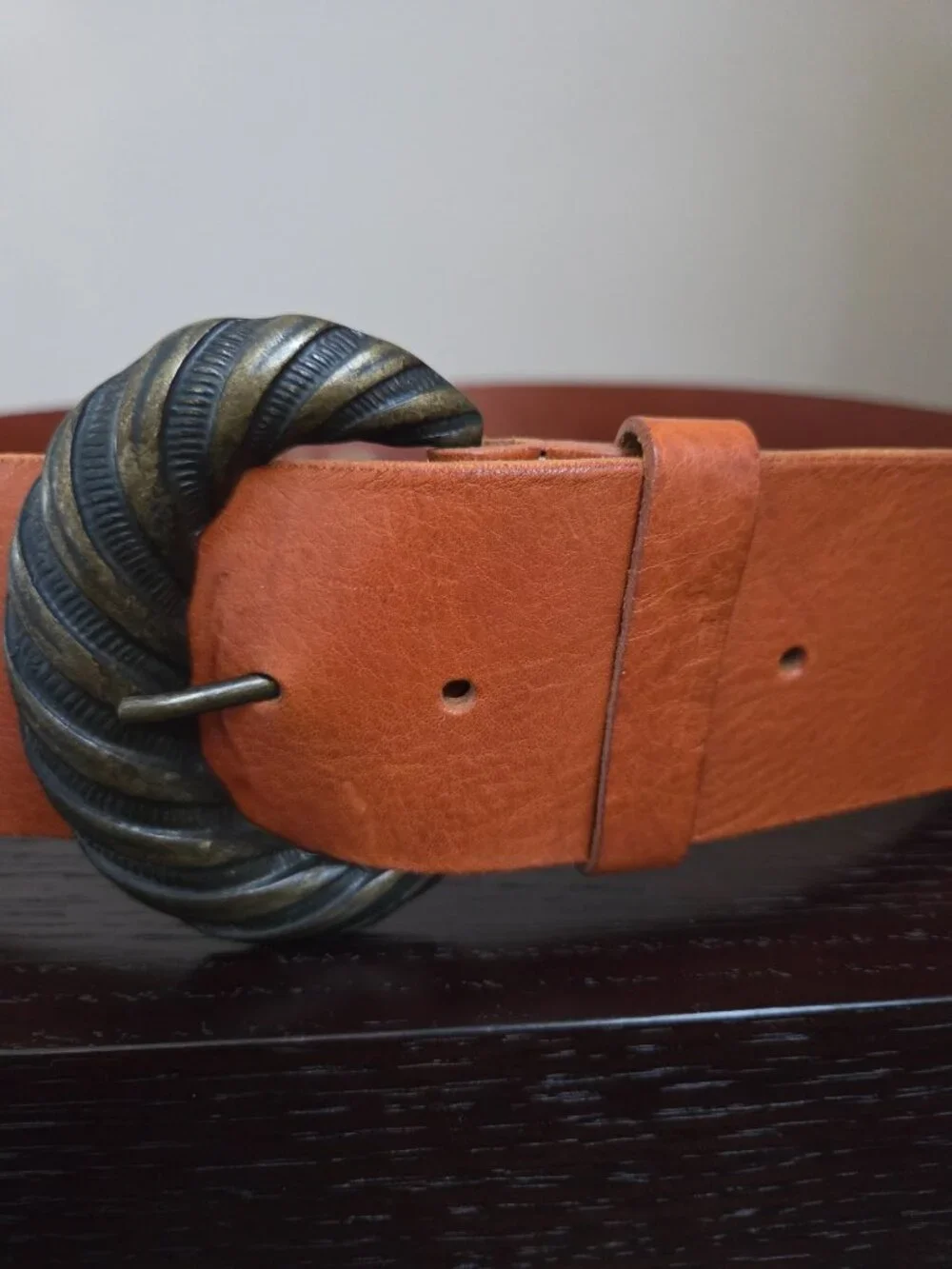 Garuglieri Women's  L Made in Italy Brown Leather Belt With Bronze-Toned Buckle